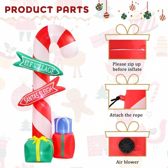 ⚡9 Ft Christmas Inflatables Candy Cane with Road Sign Outdoor Decorations - Picture 5 of 8